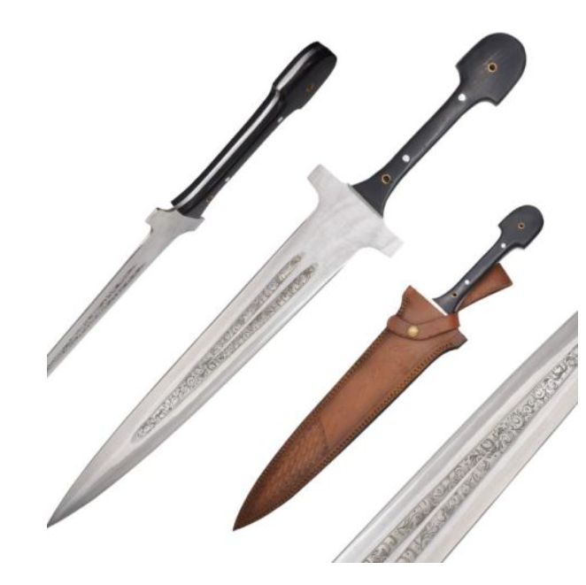 Hunting Dagger" Horn HNDL Engrav BLD 22" OR