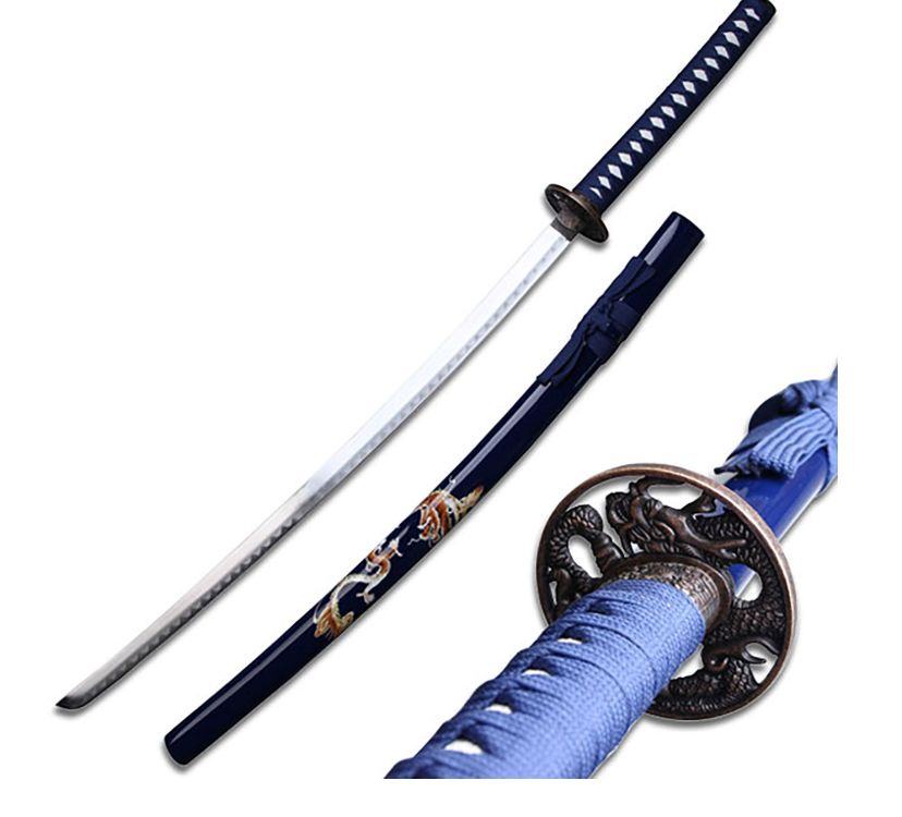 Sword: BLK Corded HNDL Dragon Blue Scabb 41"