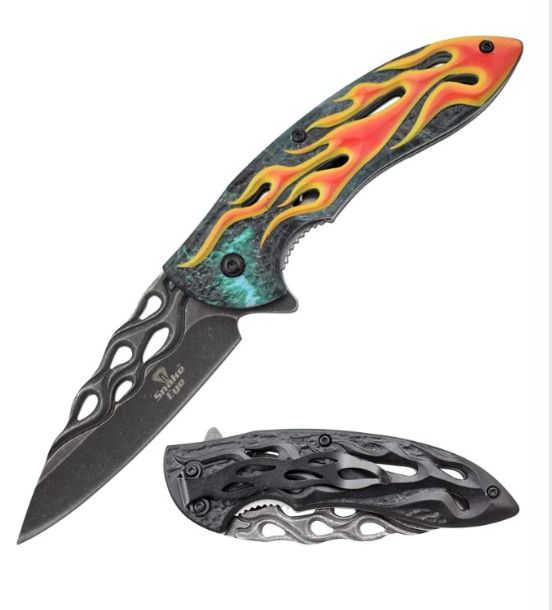 Knife: Flame Pattern HNDL BLK Cut BLD