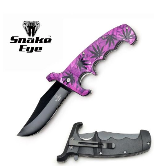 Knife: BLK HNDL "POT Leaf Purple HNDLE" 9"