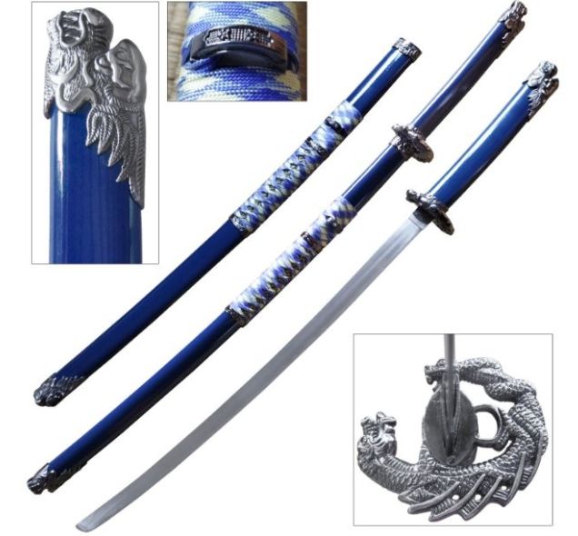 Katana: BLU Scabb Dragon Head Pommel/Tsuba