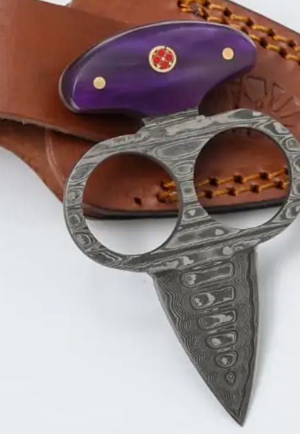 Damasc Push dagger: 2 rings Purple resin HNDL