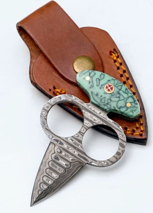 Damasc Push Dagger: 2Rings  GRN Resin HNDL