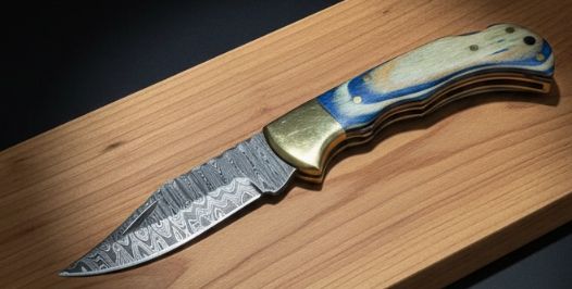 Damasc PCKT KNF: Ocean Waves Ivory Blue Resin HNDL