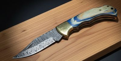 Damasc PCKT KNF: Ocean Waves Ivory Blue Resin HNDL