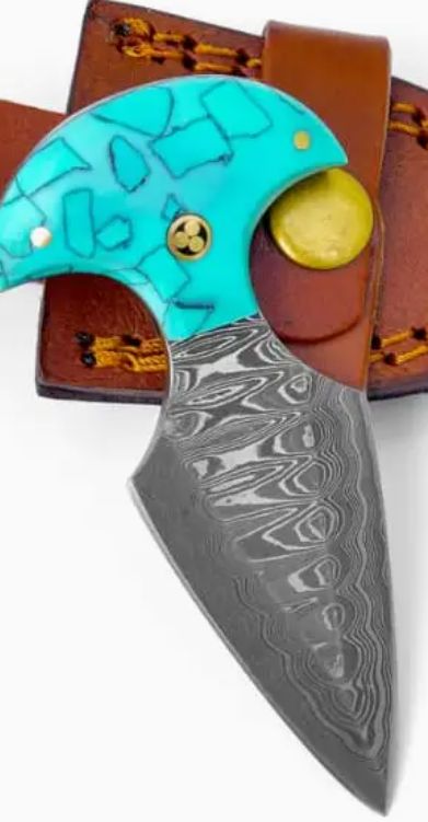 Damasc Push Dagger: Turquoise Resin HNDL 5"