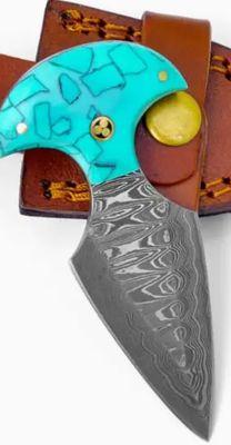 Damasc Push Dagger: Turquoise Resin HNDL 5"