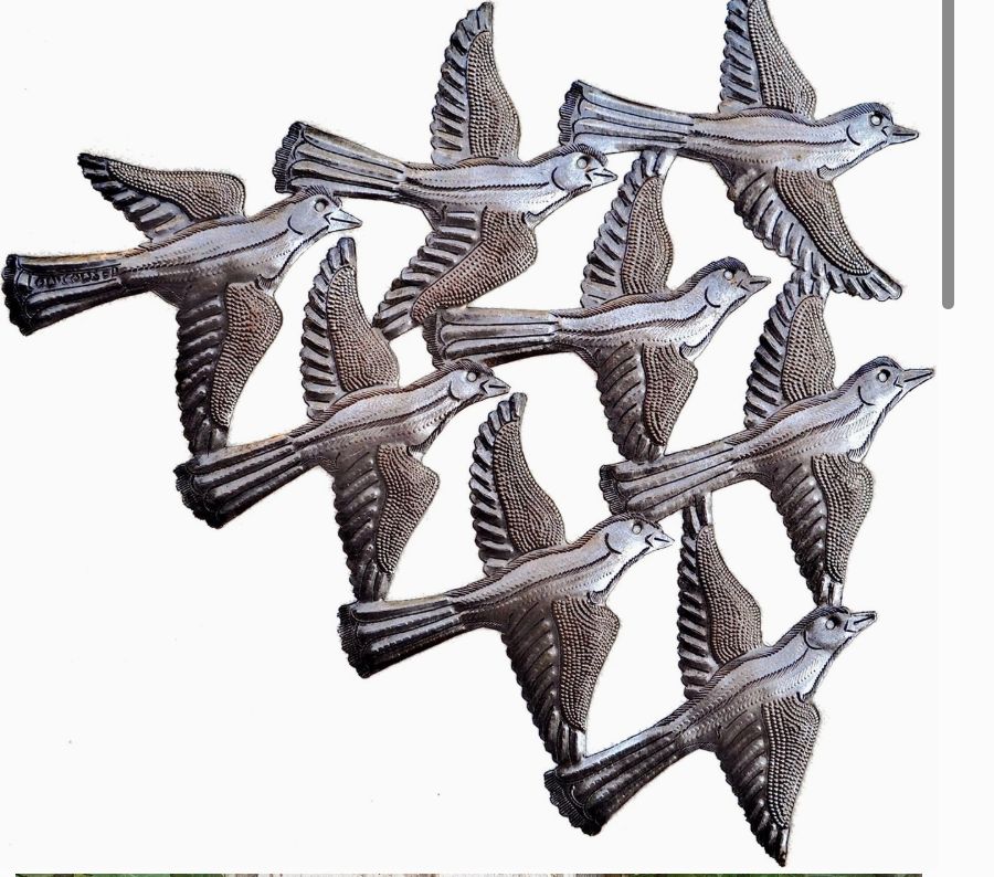 Haiti Art: Flock of Birds Metal 15.5x12.5"