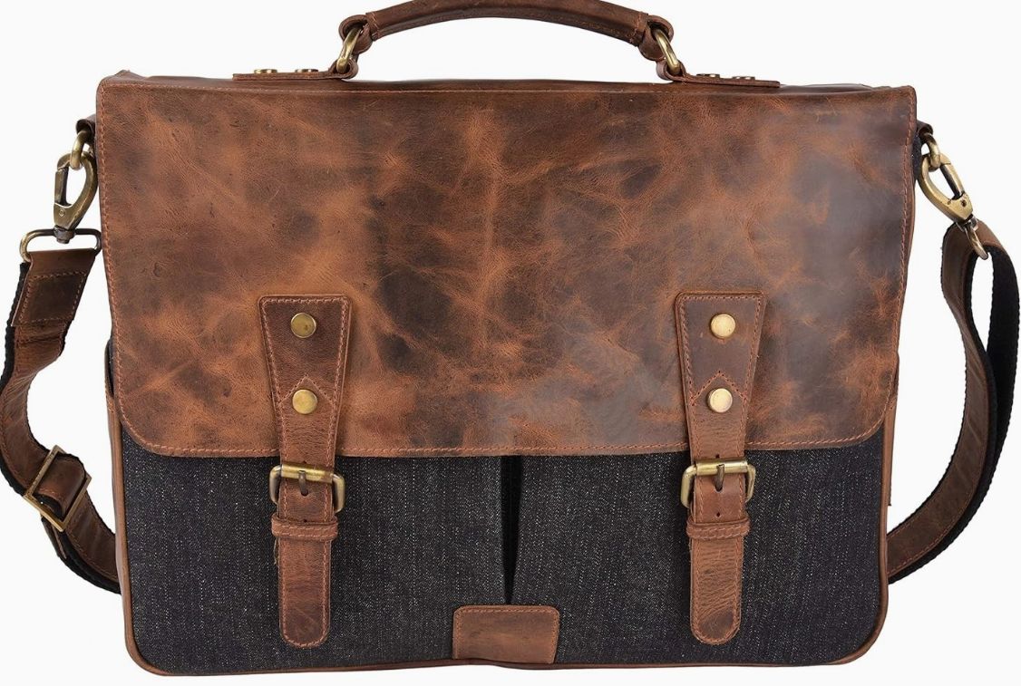 Bag: Leather Messenger laptop Black 16"