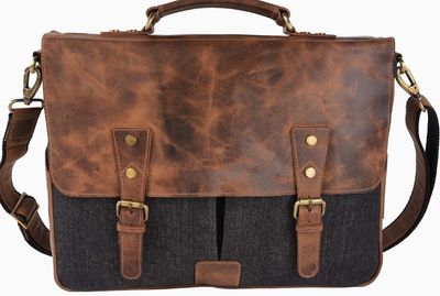 Bag: Leather Messenger laptop Black 16"