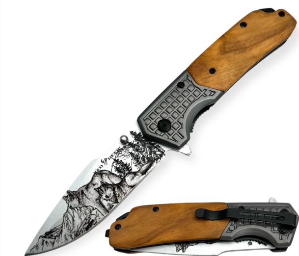 KNF: Red Deer Wolf Etch BLD WD HNDL