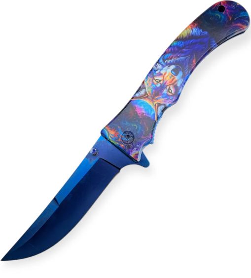 Knife: WOLF PRNT HNDL 11" BLU BLD