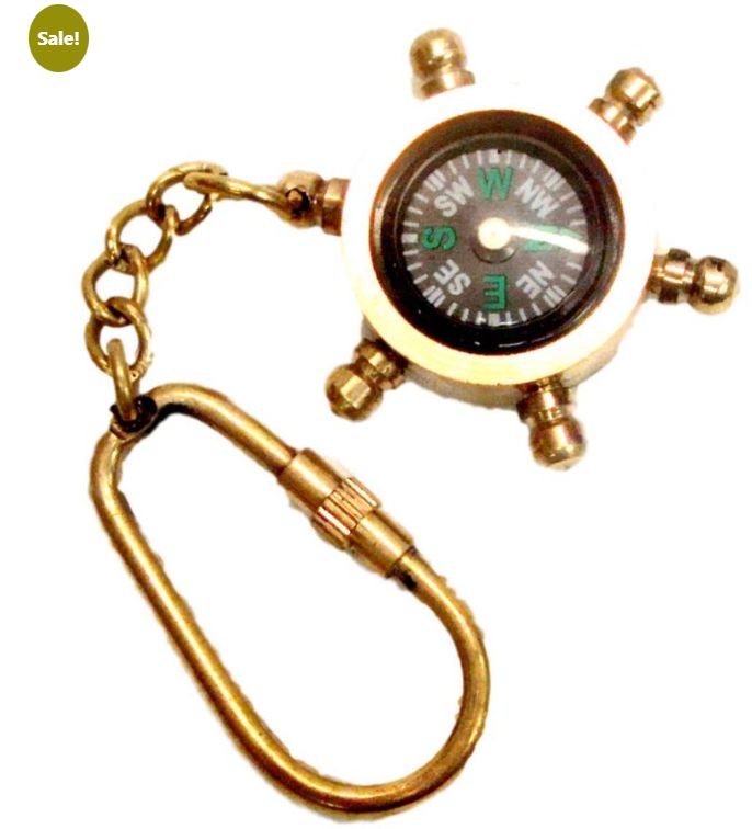 Key Chain: Brass Wheel  Compass