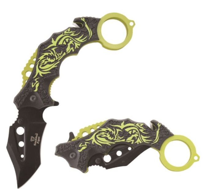 Karambit: 7" BLK BLD GRN GraphHNDL Dragon