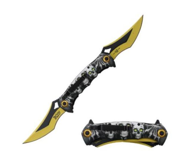 KNF: Twin  BLDS 12.5" SKULL PRNT HNDL YLW/RD