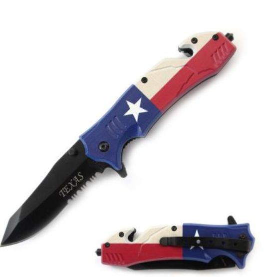 KNF: Texas Flag HNDL BLK Serr BLD 9"