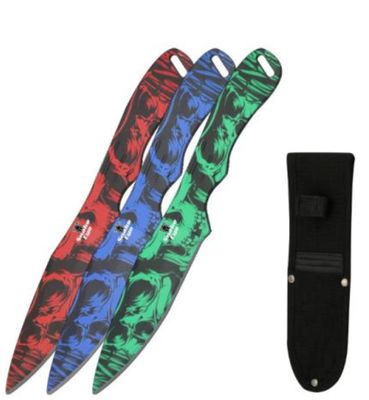 THRWR: 3pc 9" Skull PRNT Red,Blu,&amp;GRN BLDS