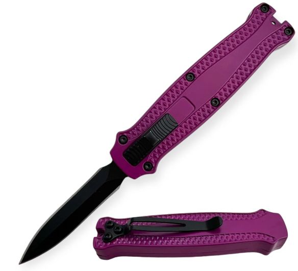 Mighty Mini OTF 5":  SLV/PU HNDL BLK DBL edge BLD