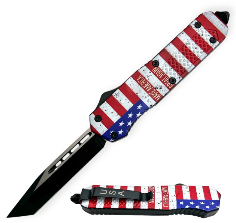 OTF:  Flag Make America..5.5" BLK Tanto BLD