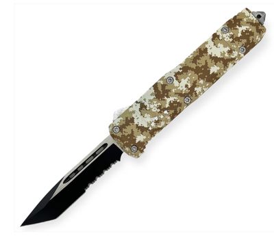 OTF: 9"  BRWN Camo HNDL Serr DRP PT BLD