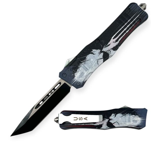 OTF: WHT SKULL BLK HNDL 9" BLK Tanto BLD