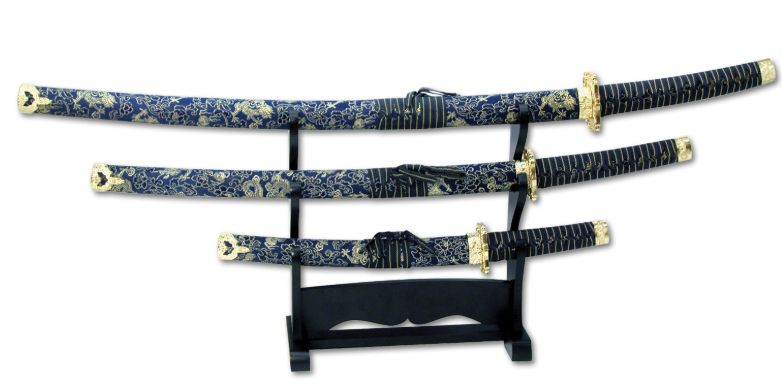 Sword 3 pc Set: BLK/GRN cord HNDL Cloth wrap Scabbard