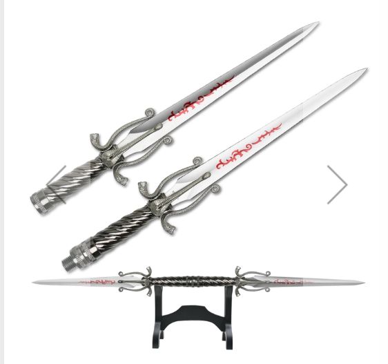 DBL SHRT SWORD: Zinc Alloy HNDl  on stand