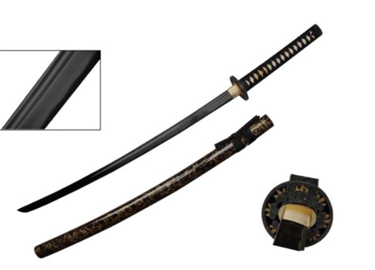 Ten RYU: 41" 1045 HCS WD HND BLK BLD GLD BLK Scab