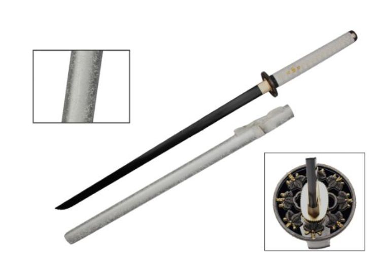 Ten Ryu sword: WHT Corded HNDL 1045 HCS Blk BLD GLD