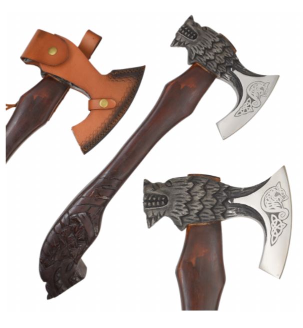 AXE: Dragon Head cast  SHRP Bearded  metal Axe BLD