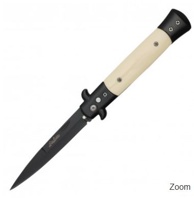 KNF: Stiletto BLD Push Button WHT ivory hndl  9"