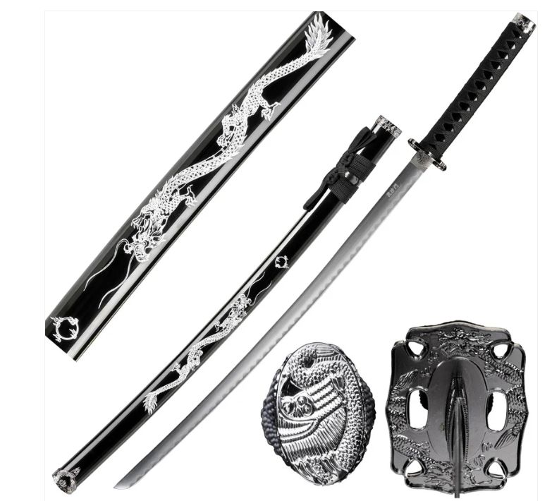 Sword: BLK Dragon SLVR  Motif Scabb 39"