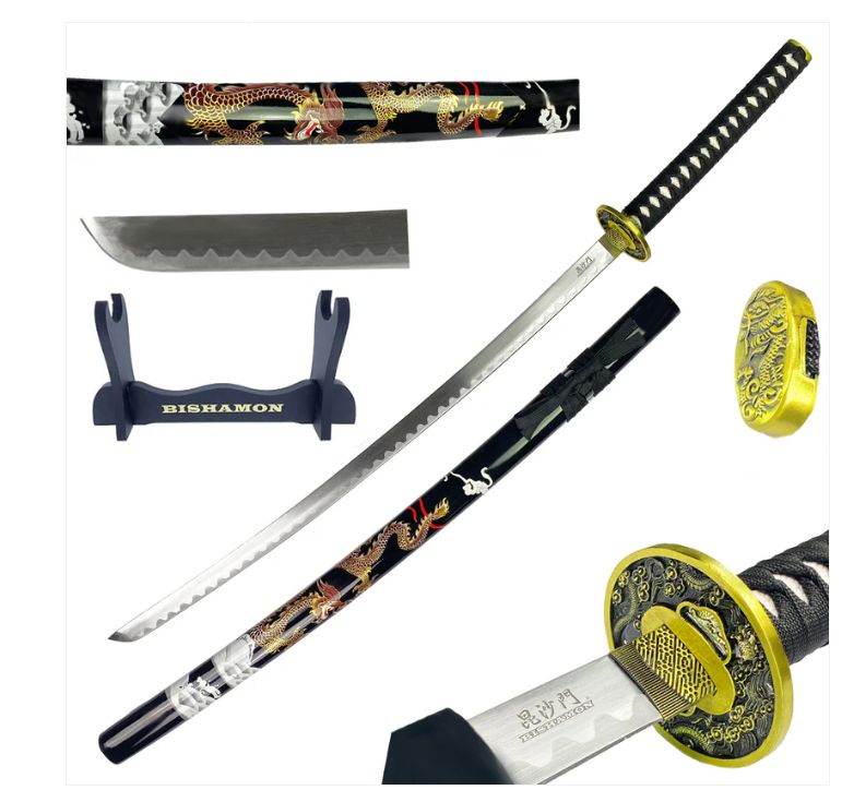 Katana: Bishamon BLK Dragon Scabb GLD Hilt 42"
