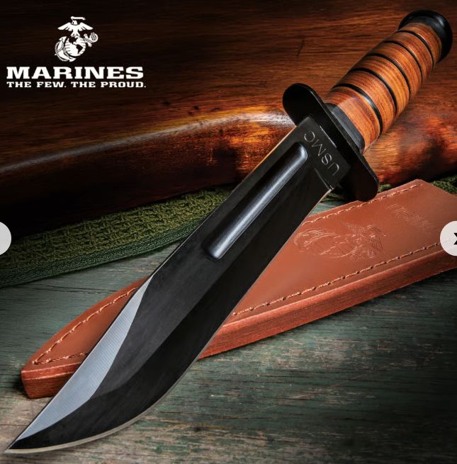 Bowie KNF: USMC  Combat Stacked LTHR GRIP HNDL