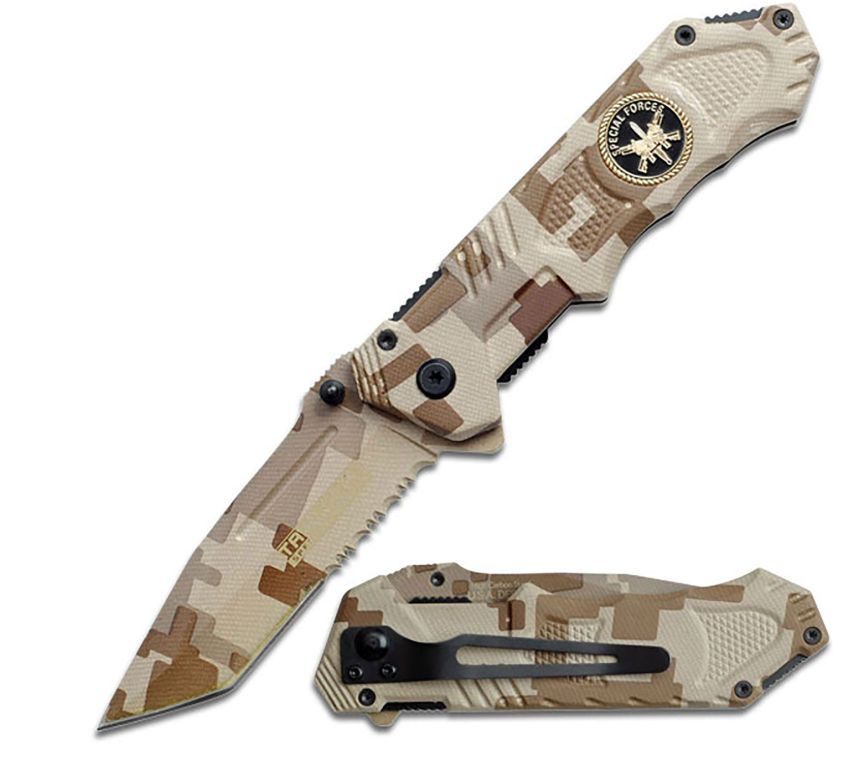 KNF: Desert Camo BLD&amp;HNDL Spec Forces medallion