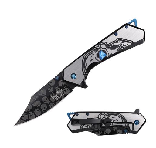 DS KNF: BLU EYE Skull HNDL Scales BLK BLD 8"