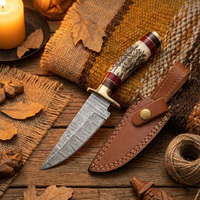 Hunt KNF: Stag Horn HNDL Damascus BLD 8"