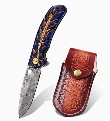 Damasc BLD PCKT KNF: HNL Pinecone root w/ Blu resin 7.2"