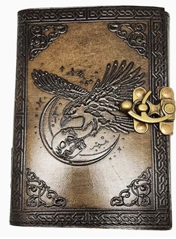 Leather Journal: Raven holding Skull w/ moon emboss