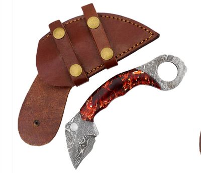 Damascus BLD Karambit w/ finger ring 9"