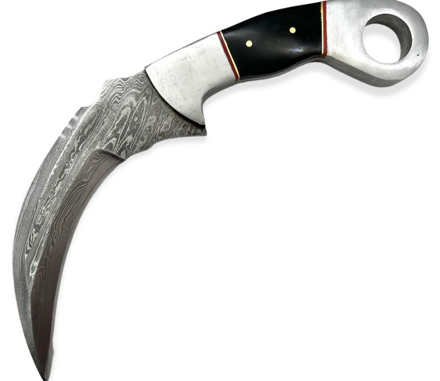 karambit: Damascus BLD Finger ring FT 9" wood HNDL