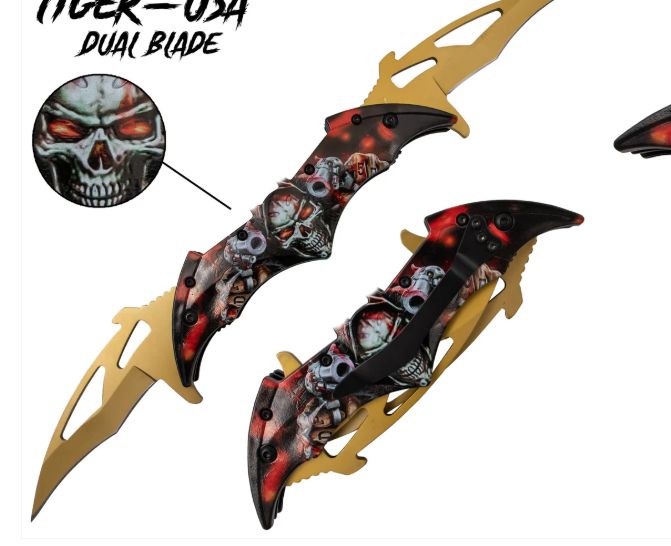 Tiger USA  KNF: Dual BLDS Skull PRNT HNDL 12"