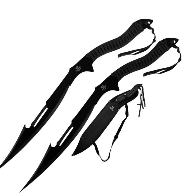 Ninja Swords: Dual BLK Blades &amp;corded HNDL 25"