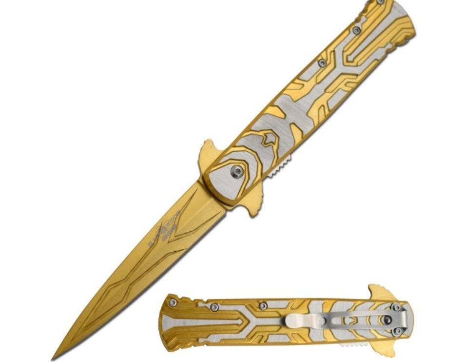 DF Stiletto: Gold HNDLGLD Spear Point BLD 9"