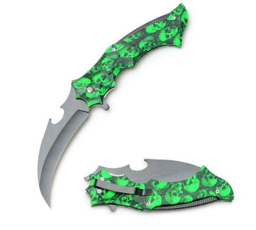 Karambit: Hawkbill 10" BLD  GRN SKULL  PRNT HNDL BOPN