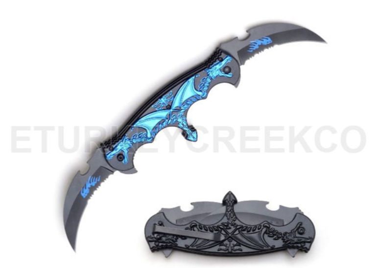 SE DBL BLD KNF: BLK Serr BLD Dragon PRNT HNDL 13"