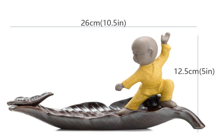 Ceramic Yellow Monk stand on leaf incense burner