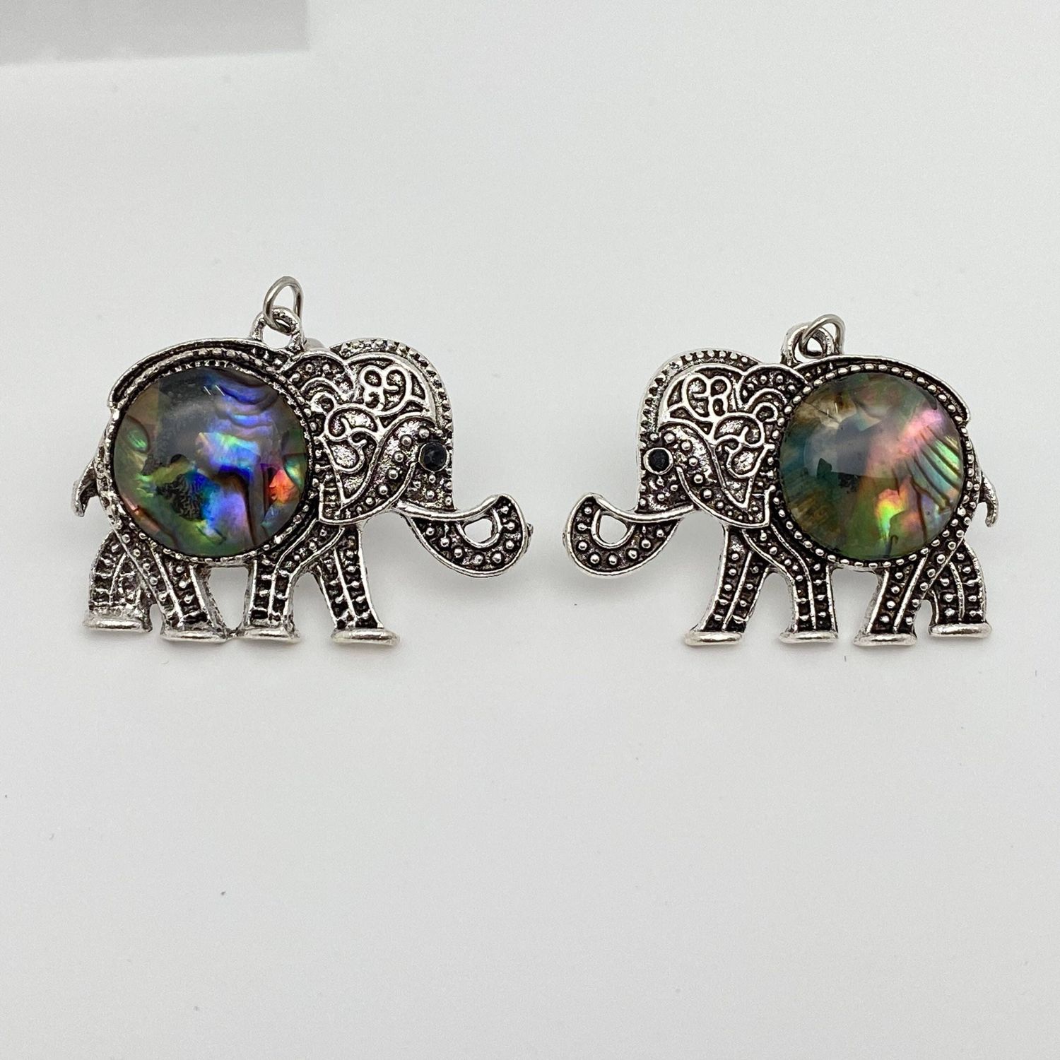 Earrings: Elephant, Geometric Abalone Shell