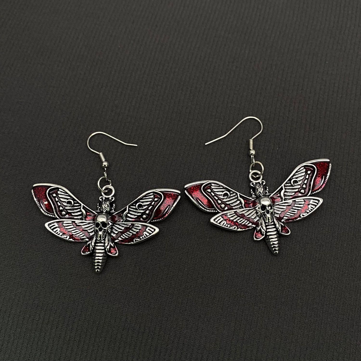 Earrings : Red Goth Moth