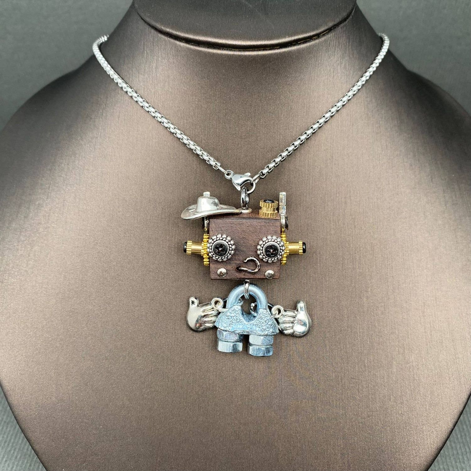 Handmade Robot Charm Necklace